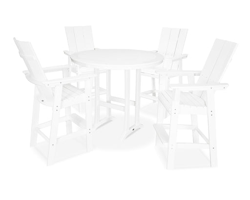 POLYWOOD Modern Curveback Adirondack 5-Piece Nautical Trestle Bar Set in White image