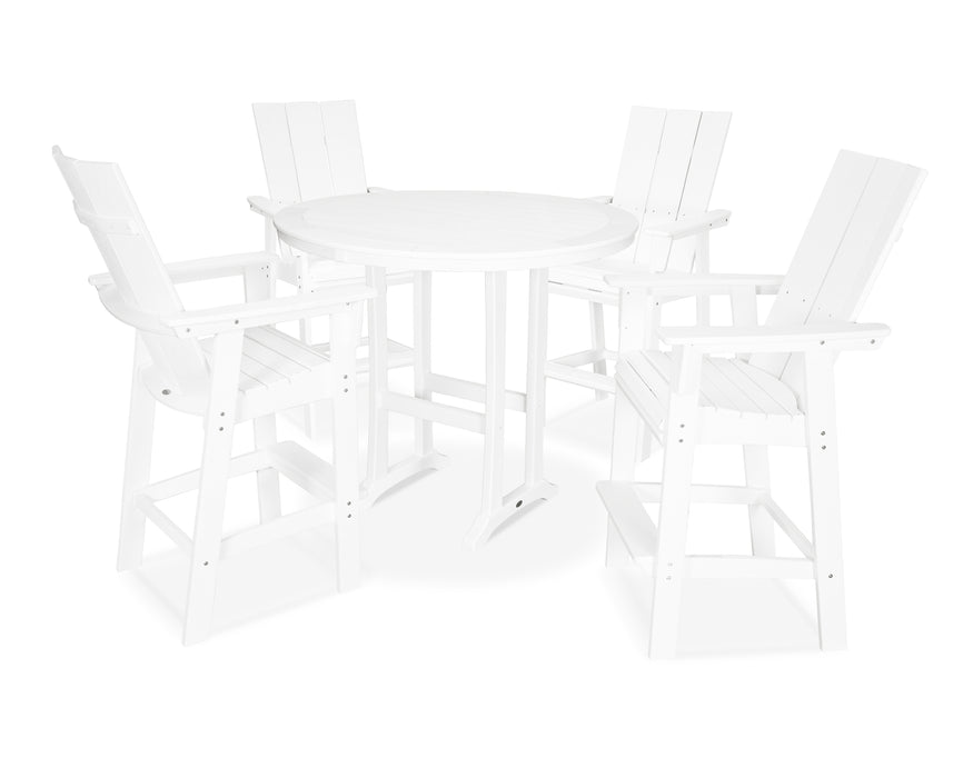 POLYWOOD Modern Curveback Adirondack 5-Piece Nautical Trestle Bar Set in White image