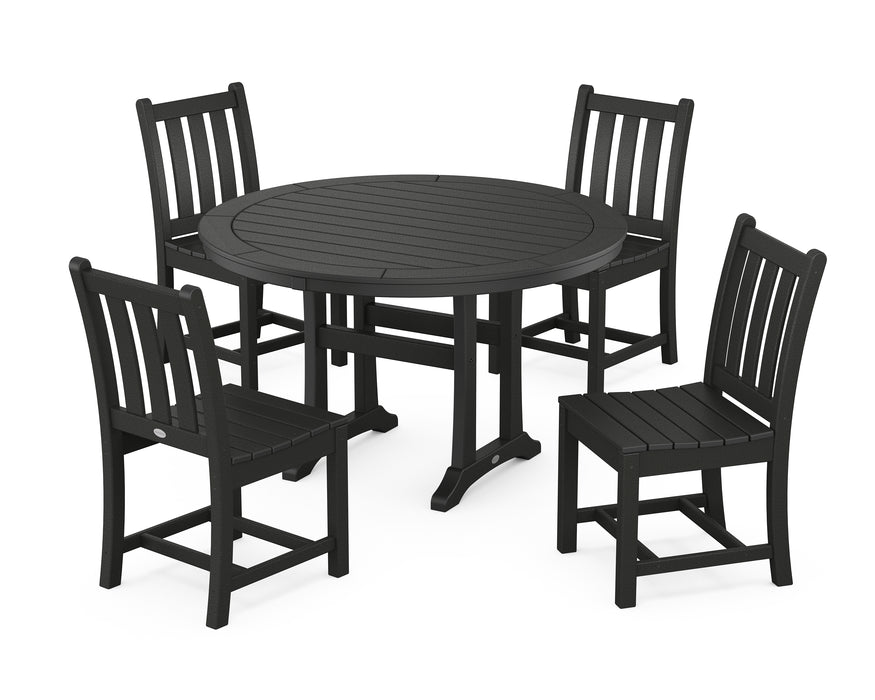 POLYWOOD Traditional Garden Side Chair 5-Piece Round Dining Set With Trestle Legs in Black image