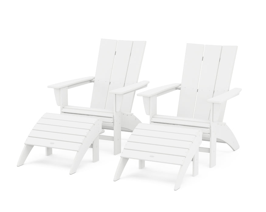 POLYWOOD Modern Curveback Adirondack Chair 4-Piece Set with Ottomans in White