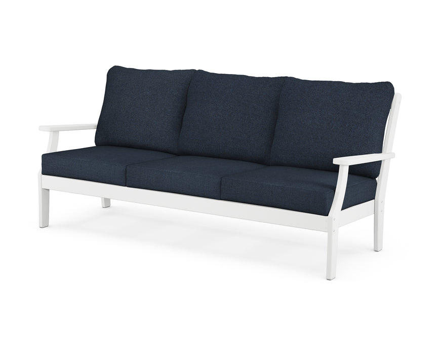 POLYWOOD Braxton Deep Seating Sofa in White / Marine Indigo