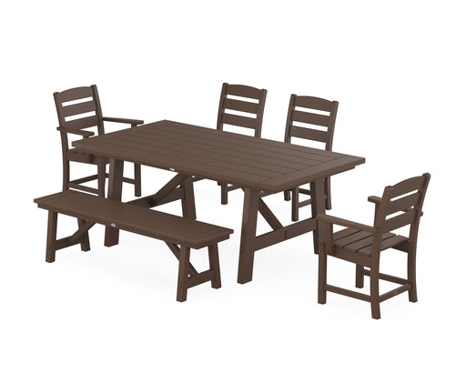 POLYWOOD Lakeside 6-Piece Rustic Farmhouse Dining Set With Bench in Mahogany image