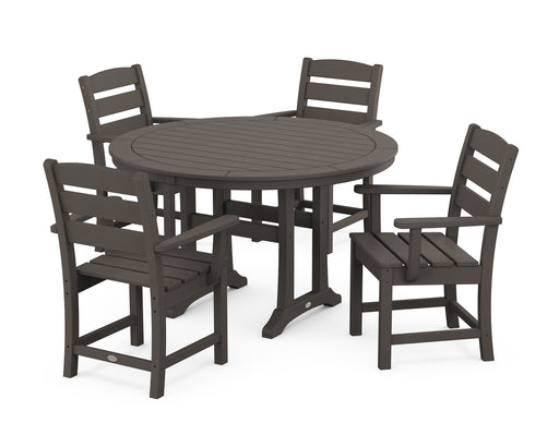 POLYWOOD Lakeside 5-Piece Round Dining Set with Trestle Legs in Vintage Coffee image