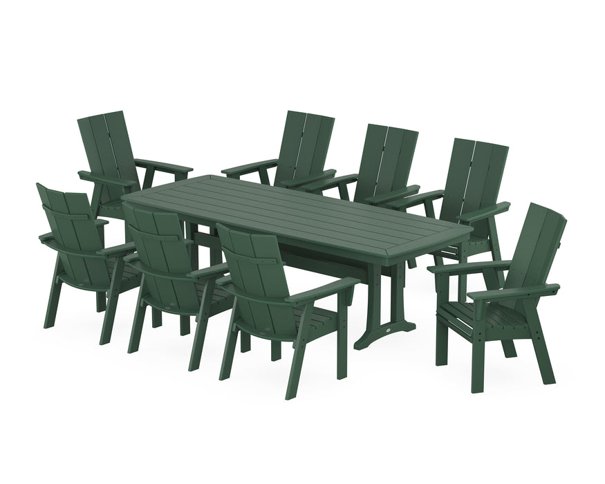 POLYWOOD Modern Curveback Adirondack 9-Piece Dining Set with Trestle Legs in Green image