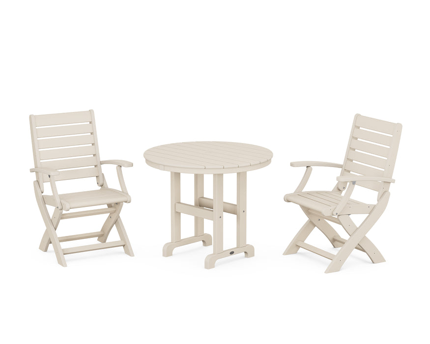 POLYWOOD Signature Folding Chair 3-Piece Round Farmhouse Dining Set in Sand image