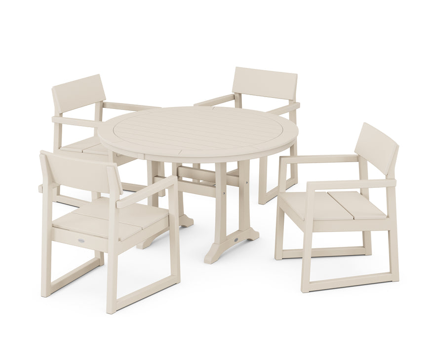 POLYWOOD EDGE 5-Piece Round Dining Set with Trestle Legs in Sand image