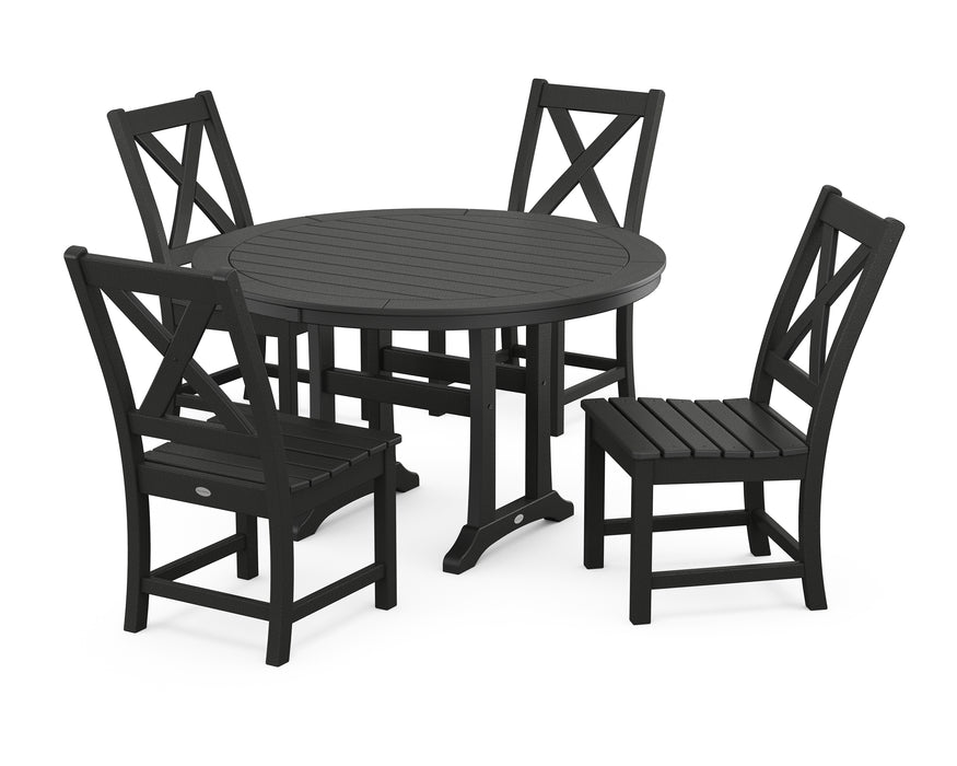 POLYWOOD Braxton Side Chair 5-Piece Round Dining Set With Trestle Legs in Black image