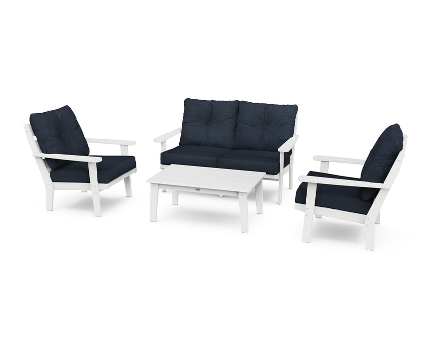 POLYWOOD Lakeside 4-Piece Deep Seating Set in White / Marine Indigo image