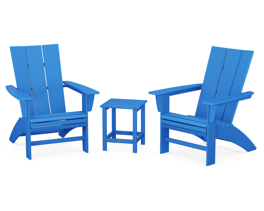 POLYWOOD Modern 3-Piece Curveback Adirondack Set with Long Island 18" Side Table in Pacific Blue image