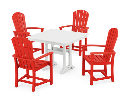 POLYWOOD Palm Coast 5-Piece Farmhouse Dining Set With Trestle Legs in Sunset Red / White image