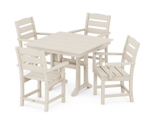 POLYWOOD Lakeside 5-Piece Farmhouse Trestle Arm Chair Dining Set in Sand image