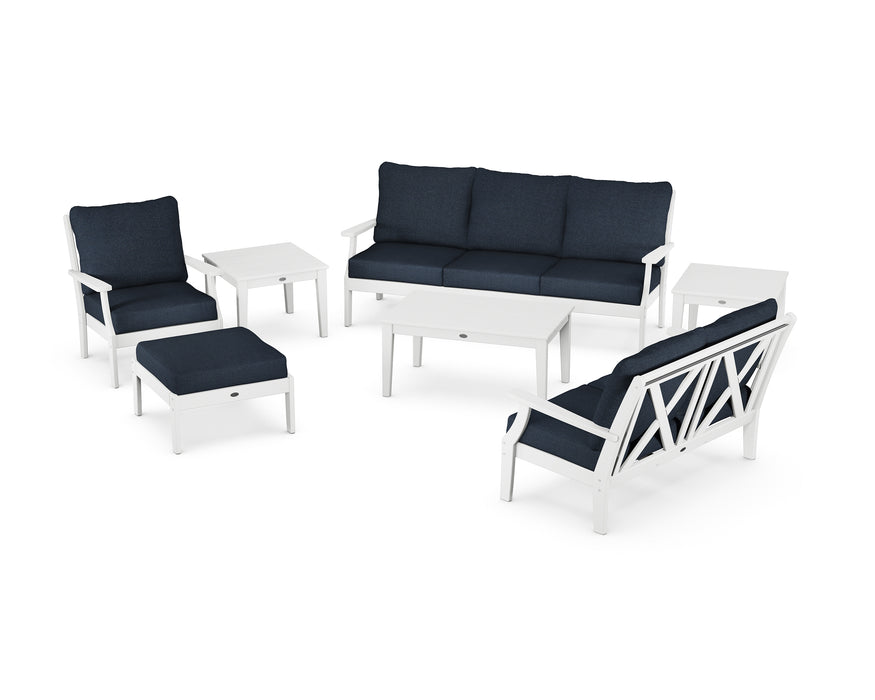 POLYWOOD Braxton 7-Piece Deep Seating Set in White / Marine Indigo