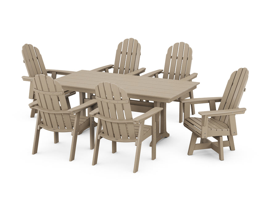 POLYWOOD Vineyard Curveback Adirondack Swivel Chair 7-Piece Farmhouse Dining Set in Vintage Coffee