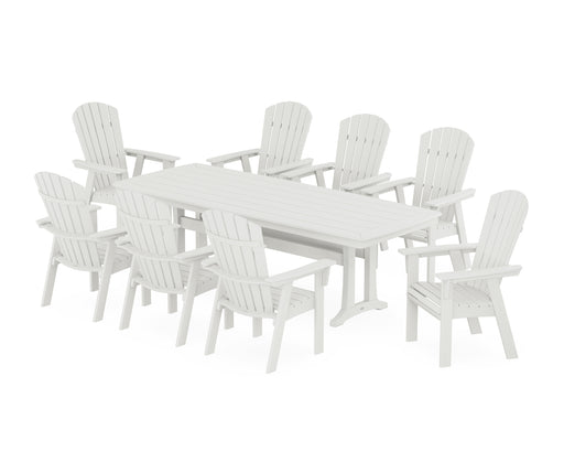 POLYWOOD Nautical Curveback Adirondack 9-Piece Dining Set with Trestle Legs in Vintage White image