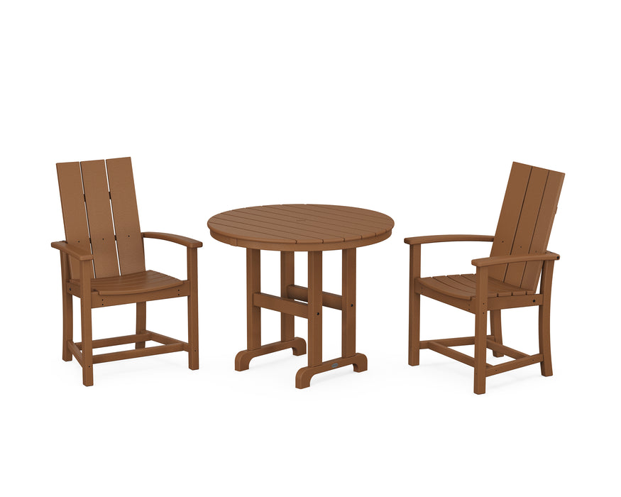 POLYWOOD Modern Adirondack 3-Piece Round Farmhouse Dining Set in Teak