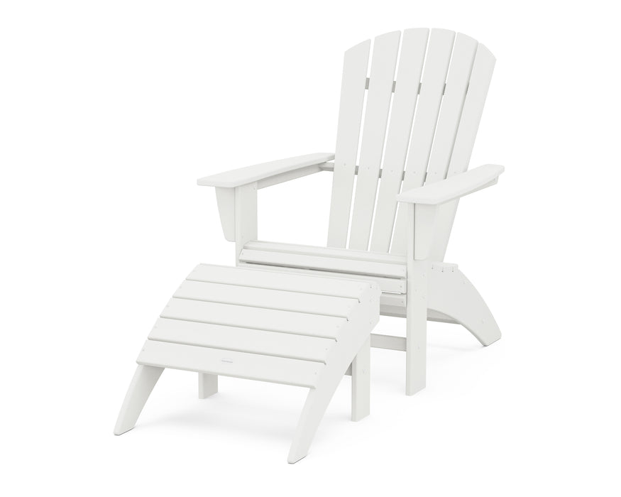 POLYWOOD Nautical Curveback Adirondack Chair 2-Piece Set with Ottoman in Vintage White