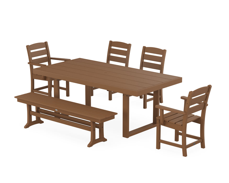 POLYWOOD Lakeside 6-Piece Dining Set with Bench in Teak image