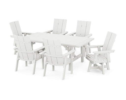 POLYWOOD Modern Curveback Adirondack 7-Piece Rustic Farmhouse Swivel Dining Set in Vintage White image