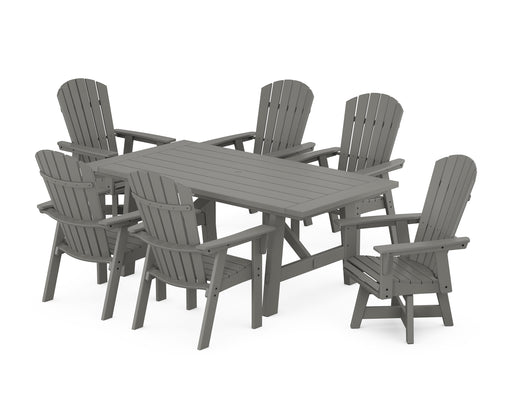 POLYWOOD Nautical Curveback Adirondack Swivel Chaie 7-Piece Rustic Farmhouse Dining Set in Slate Grey image