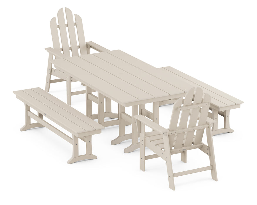 POLYWOOD Long Island 5-Piece Farmhouse Dining Set with Benches in Sand image