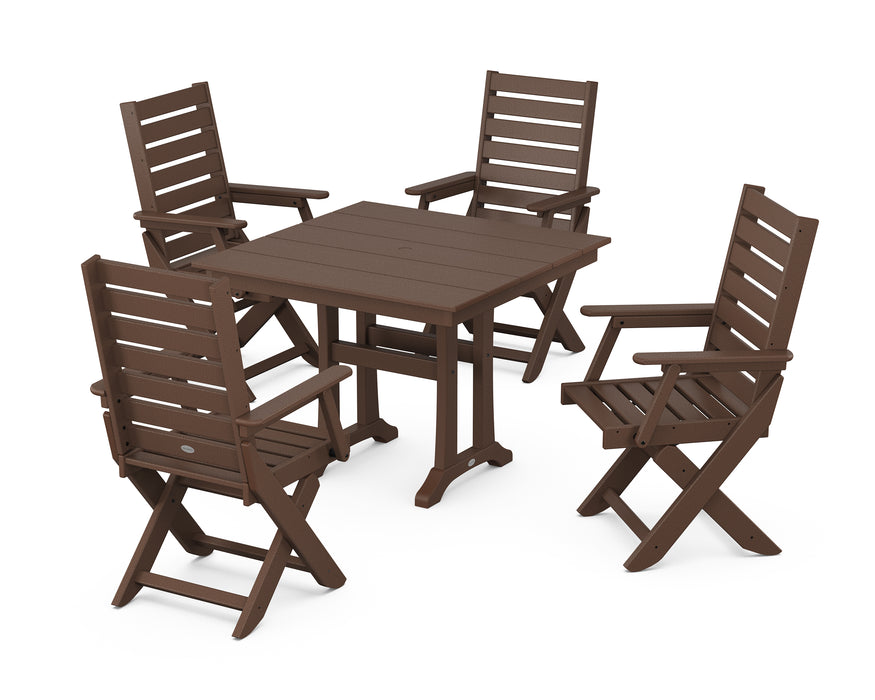 POLYWOOD Captain 5-Piece Farmhouse Dining Set With Trestle Legs in Mahogany