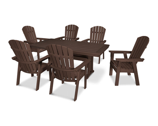 POLYWOOD Nautical Curveback Adirondack 7-Piece Dining Set with Trestle Legs in Mahogany image