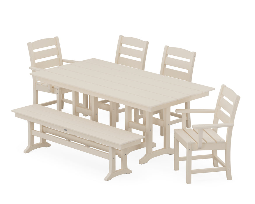 POLYWOOD Lakeside 6-Piece Farmhouse Dining Set with Bench in Sand image