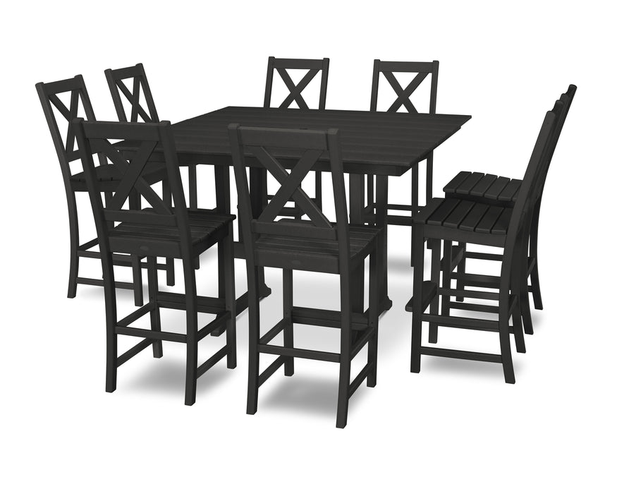 POLYWOOD Braxton 9-Piece Farmhouse Trestle Bar Set in Black image