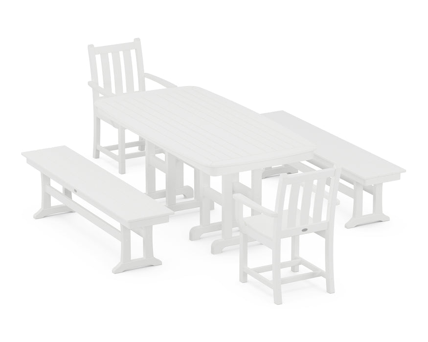 POLYWOOD Traditional Garden 5-Piece Dining Set with Benches in White