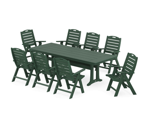 POLYWOOD Nautical Highback 9-Piece Farmhouse Dining Set with Trestle Legs in Green image