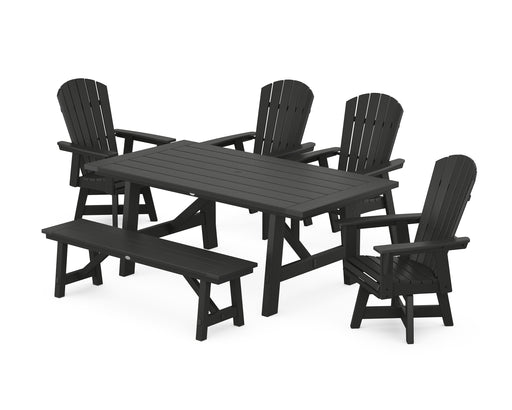 POLYWOOD Nautical Adirondack Swivel 6-Piece Rustic Farmhouse Dining Set With Trestle Legs in Black image