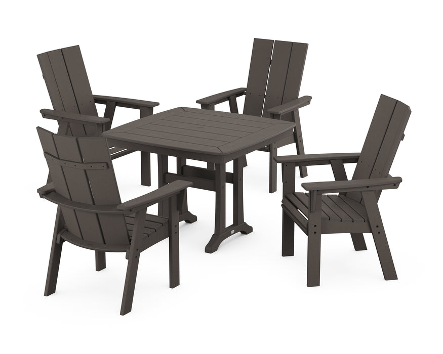 POLYWOOD Modern Adirondack 5-Piece Dining Set with Trestle Legs in Vintage Coffee