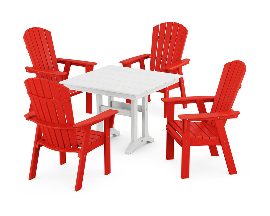 POLYWOOD Nautical Adirondack 5-Piece Farmhouse Dining Set With Trestle Legs in Sunset Red / White image