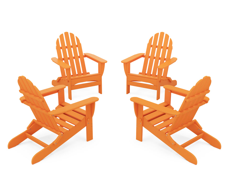 POLYWOOD 4-Piece Classic Folding Adirondack Conversation Set in Tangerine