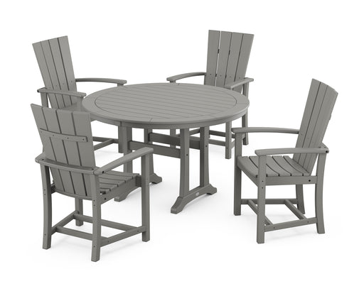 POLYWOOD Quattro 5-Piece Round Dining Set with Trestle Legs in Slate Grey image