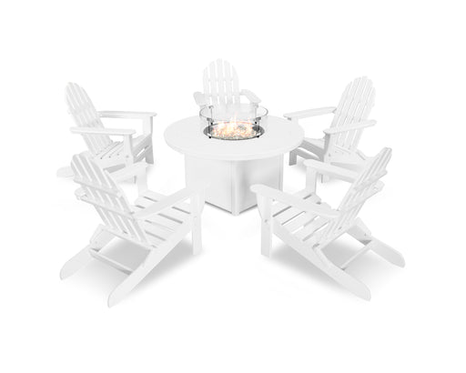 POLYWOOD Classic Folding Adirondack 6-Piece Conversation Set with Fire Pit Table in White image