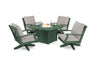POLYWOOD Braxton 5-Piece Deep Seating Swivel Conversation Set with Fire Pit Table in Green / Weathered Tweed image