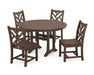 POLYWOOD Chippendale Side Chair 5-Piece Round Dining Set With Trestle Legs in Mahogany image