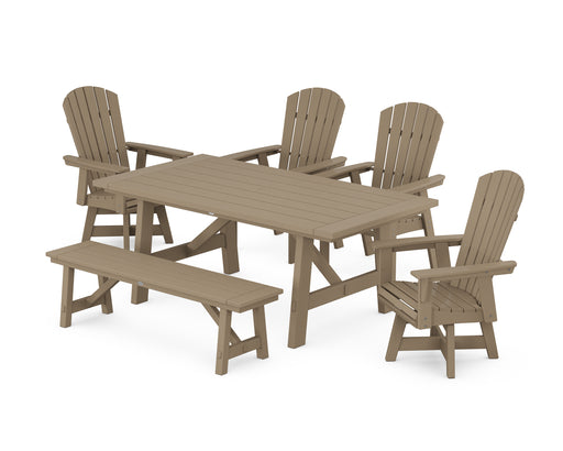 POLYWOOD Nautical Adirondack Swivel 6-Piece Rustic Farmhouse Dining Set With Trestle Legs in Vintage Sahara image