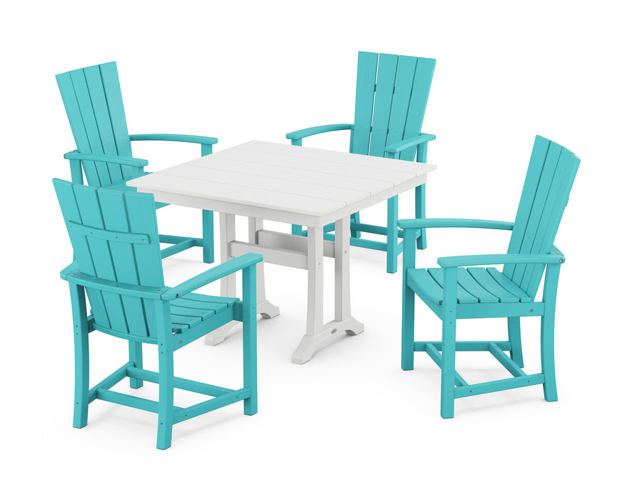 POLYWOOD Quattro 5-Piece Farmhouse Dining Set With Trestle Legs in Aruba / White