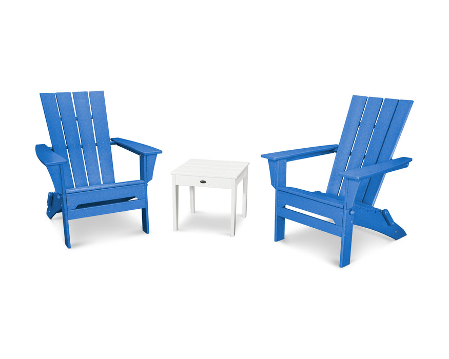 POLYWOOD Quattro 3-Piece Adirondack Set in Pacific Blue / White image