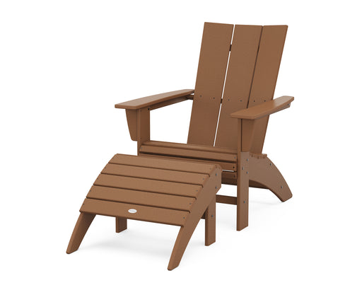 POLYWOOD Modern Curveback Adirondack Chair 2-Piece Set with Ottoman in Teak image