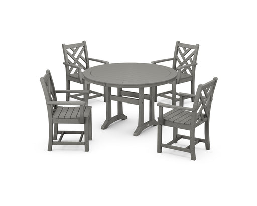 POLYWOOD Chippendale 5-Piece Nautical Trestle Dining Arm Chair Set in Slate Grey image