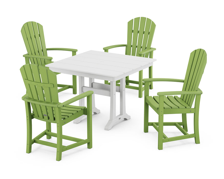 POLYWOOD Palm Coast 5-Piece Farmhouse Dining Set With Trestle Legs in Lime / White