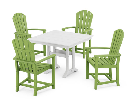 POLYWOOD Palm Coast 5-Piece Farmhouse Dining Set With Trestle Legs in Lime / White image