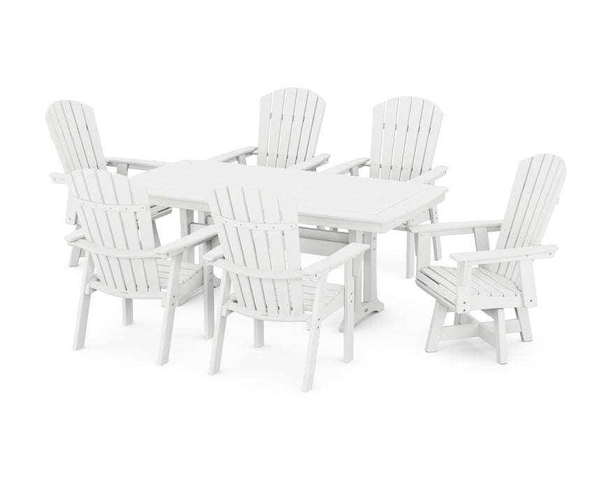 POLYWOOD Nautical 7-Piece Trestle Swivel Dining Set in White