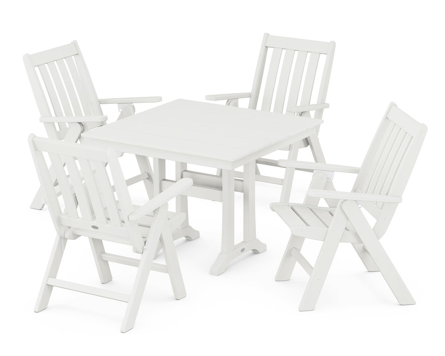 POLYWOOD Vineyard Folding 5-Piece Farmhouse Dining Set With Trestle Legs in Vintage White