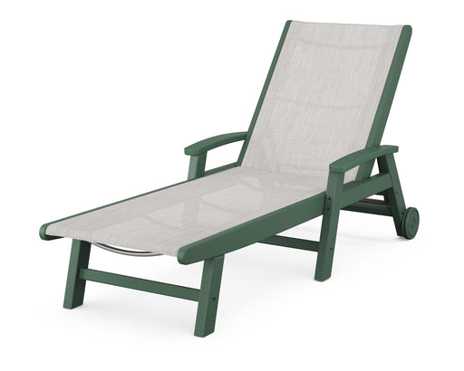 POLYWOOD Coastal Chaise with Wheels in Green / Parchment Sling image