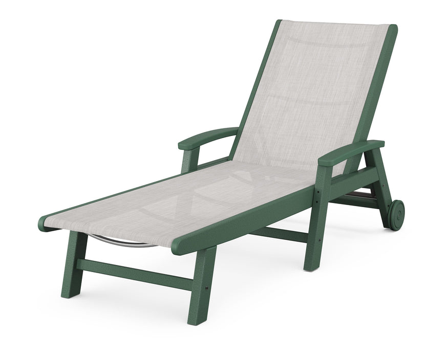 POLYWOOD Coastal Chaise with Wheels in Green / Parchment Sling image