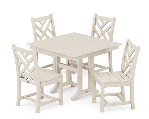 POLYWOOD Chippendale 5-Piece Farmhouse Trestle Side Chair Dining Set in Sand image